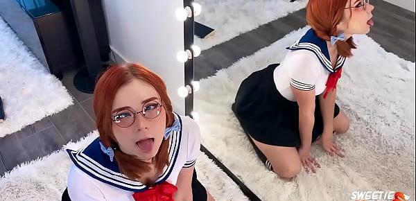  Horny Schoolgirl in Sailor Moon Cosplay Passionately Deep Sucks Cock to Cum On Face